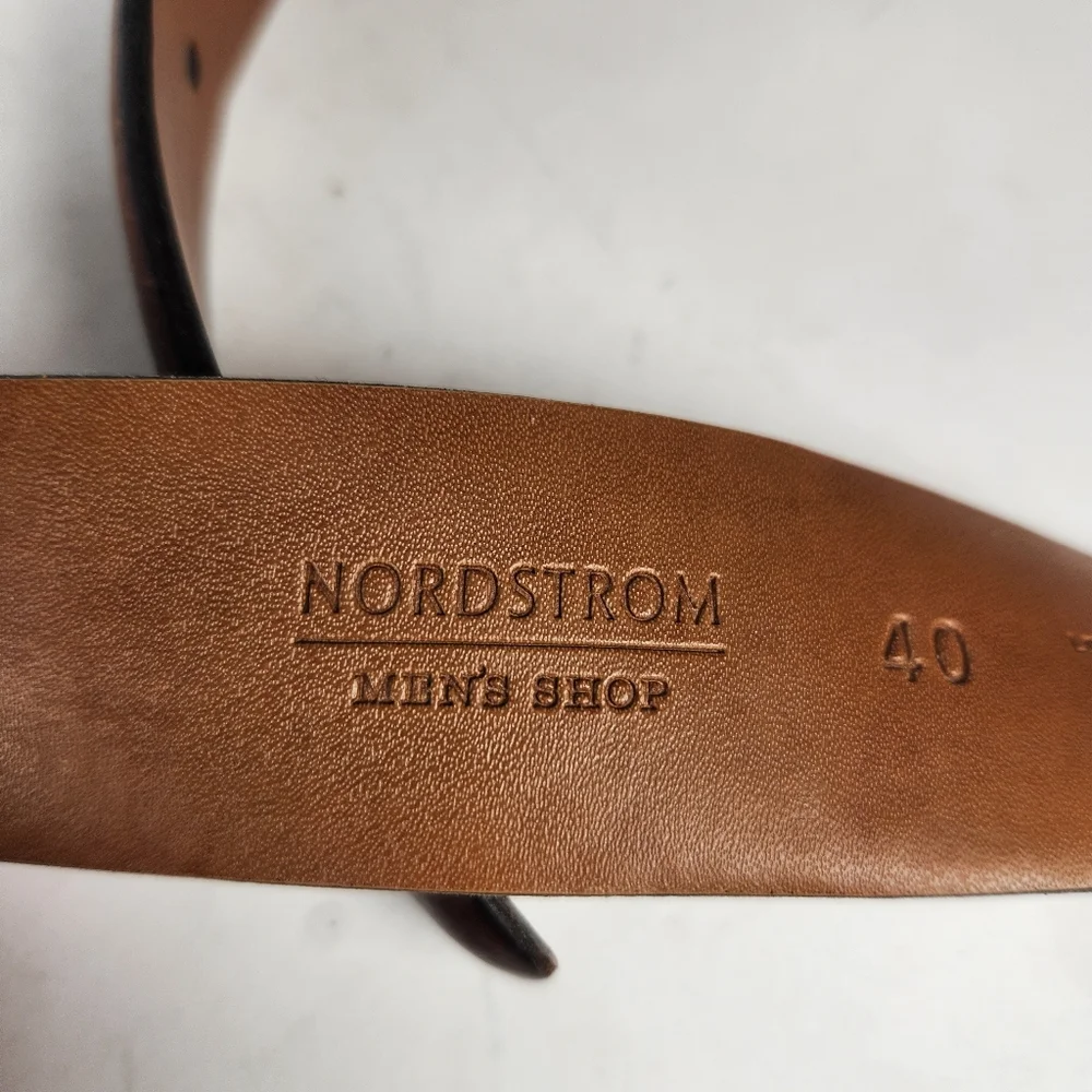 NORDSTROM Belt Men's Shop Size 40 Brown Leather Made USA Silver Buckle 1.5 Width